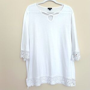 Links Women’s White Lace Crochet Trim Blouse